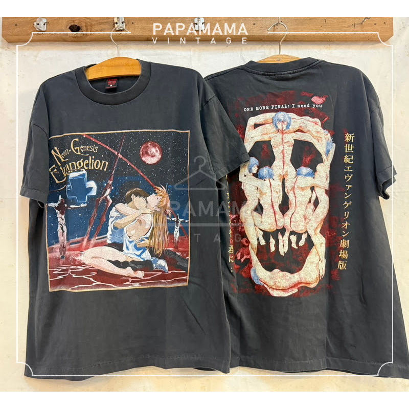 EVANGELION The legendary Animation Bio Washed เสื้อวินเทจ เสื้อการ์ตูนญี่ปุ่น papamama vintage shirt