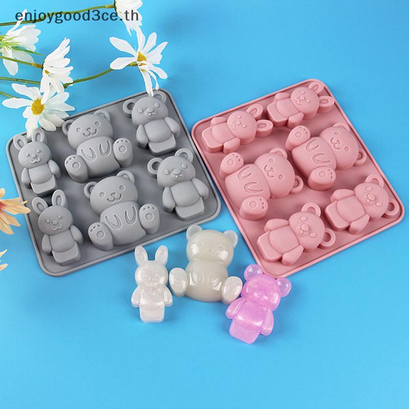 L&Z 1 PC 6-Cavity แม่พิมพ์ซิลิโคนน่ารักการ์ตูนสัตว์ช็อกโกแลตเค้ก Jello Baking Mould DIY สบู่ Candy Ice Cube ทําเครื่องมือ.
