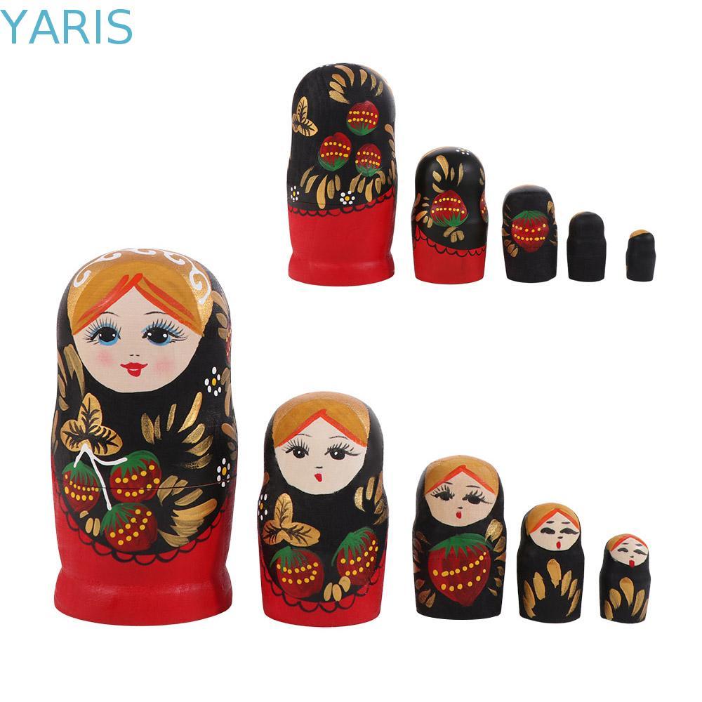 ตุ๊กตา YARIS Matryoshka, ตุ๊กตารังทํามือ 5 ชั้น, เครื่องประดับโต๊ะไม้สตรอเบอร์รี่สาวน่ารักรัสเซีย Nesting ตุ๊กตาของขวัญวันเกิด