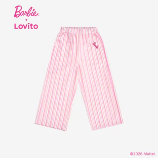 (New Arrival) Barbie™ X Lovito Kids เสื้อท็อปสีชมพูเด็กผู้หญิง ฤดูใบไม้ผลิ/ร้อน ไม่มีแขนคอฮอลเตอร์ เอวสูง ขาตรง ปักลายและกระเป๋า เกาหลี อินเทรนด์ LBL5AD034