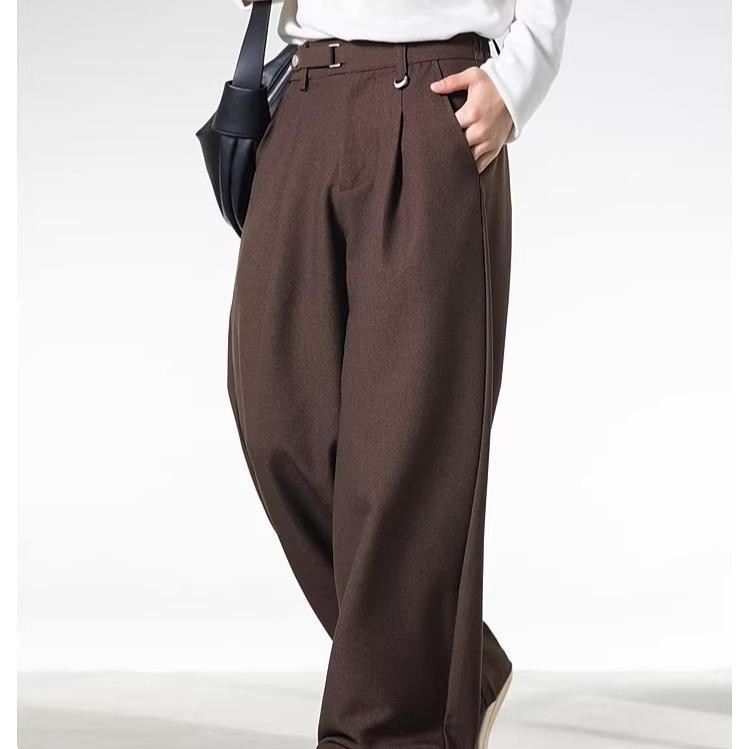 MNO.9 Pants LZ413 กางเกงขายาวกระบอกใหญ่ เอวแต่งห่วง ปรับระดับมีกระดุมแป็ก กางเกงผุ้ชายสไตล์เกาหลี กางเกงแฟชั่น 2026