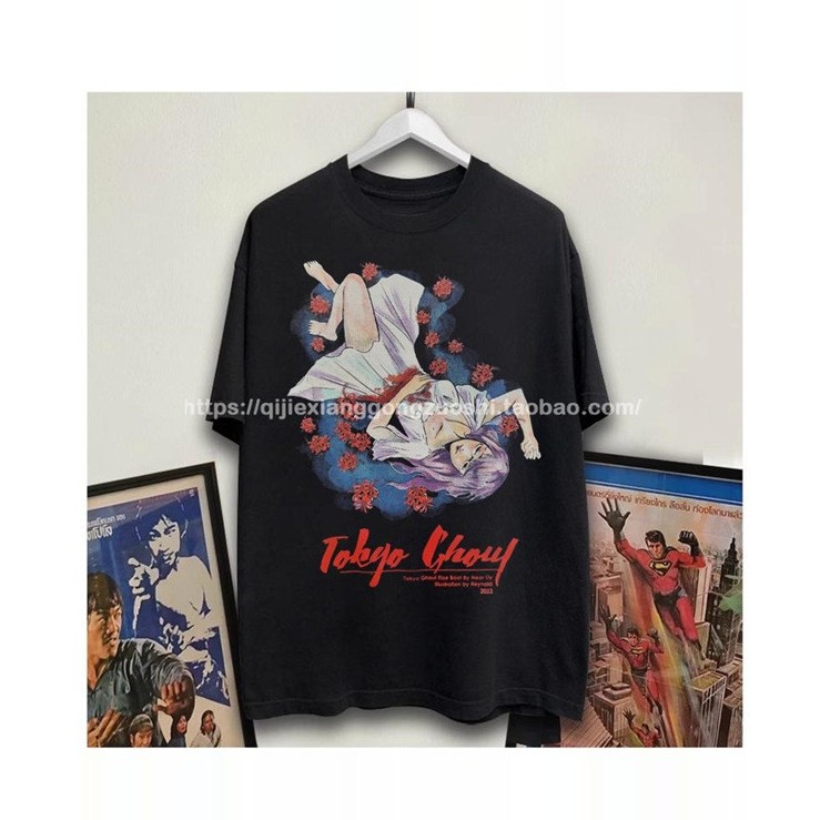 [มีสินค้า] เสื้อยืดแขนสั้นและแขนยาว Kamishiro Rize Tokyo Ghoul สำหรับผู้ชาย