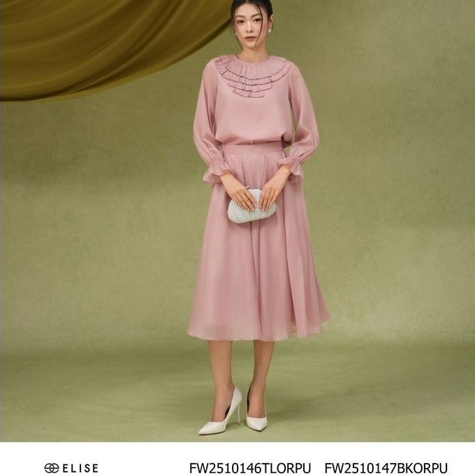 กระโปรงผ้าไหมสีม่วงจับจีบ Elise O2O รหัส FW2510147บีเคออร์ปู