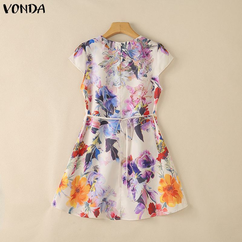 VONDA ผู้หญิงเกาหลี Elegant โรแมนติกปาร์ตี้ V คอ Fly Sleeve พิมพ์ลายดอกไม้ Flare A-Line Dresses — صورة 8