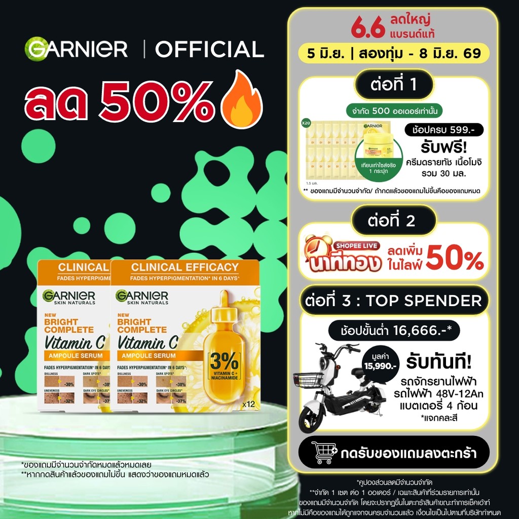 การ์นิเย่ ไบรท์ คอมพลีท วิตามินซี แอมพูล เซรั่ม 1.5 มล 12 โดส แพ็คเดี่ยว แพ็คคู่ Garnier Bright Complete Vitamin C Ampou