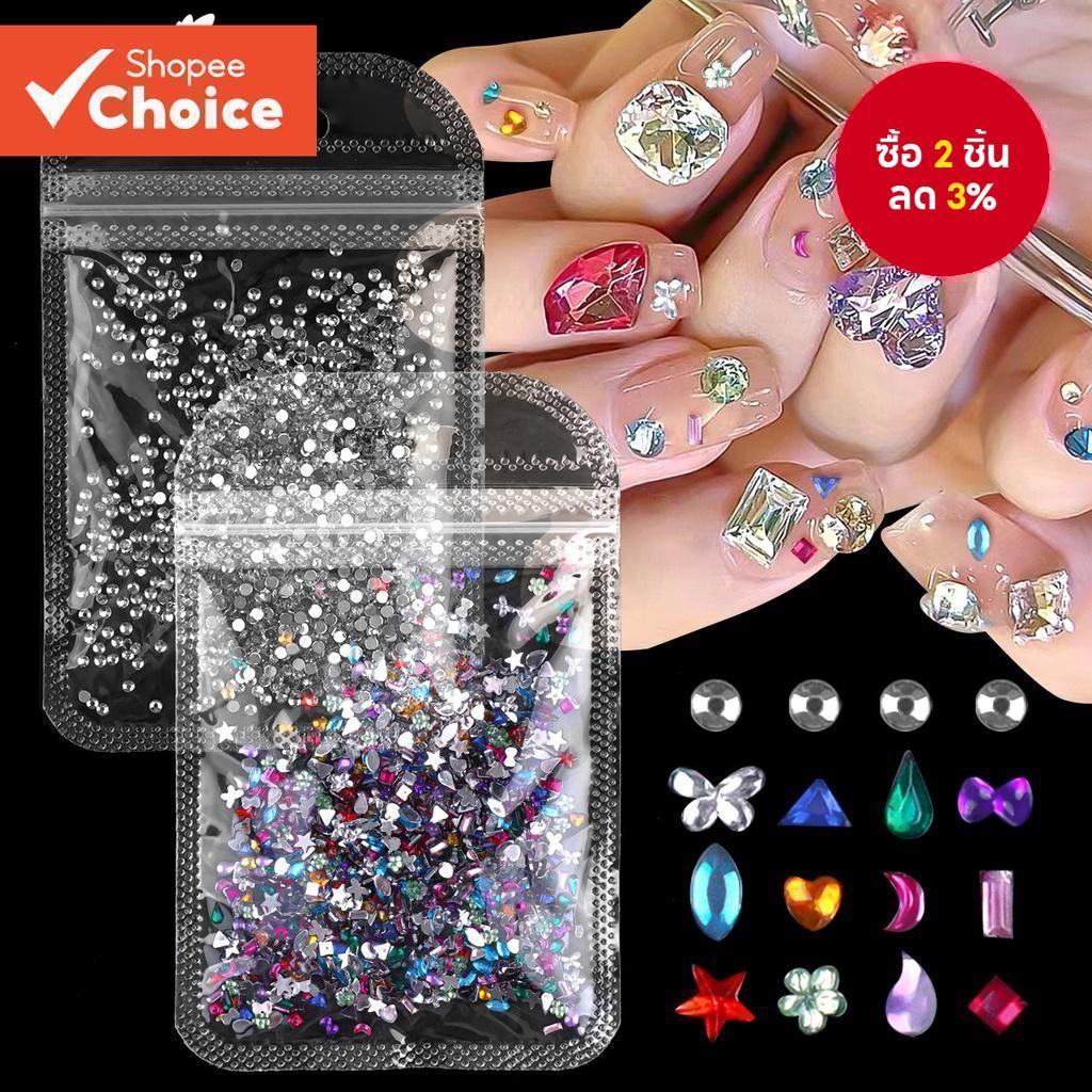 Monja เล็บ Glitter คริสตัลเพชร Rhinestones Flatback หลายสีไม่สม่ําเสมอ 3D เล็บเครื่องประดับ DIY ตกแต่งเล็บ