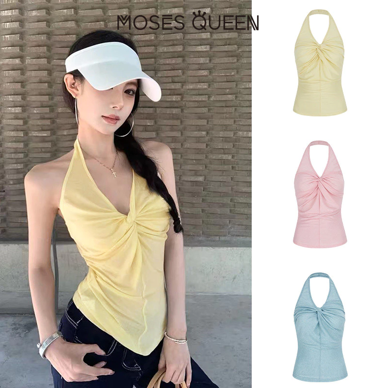 MOSESQUEEN เสื้อคล้องคอผูกปมแบบเล็กเซ็กซี่เย้ายวนกับทรงเข้ารูปของผู้หญิงและเสื้อตัวในชั้นหลังหลวม #63777