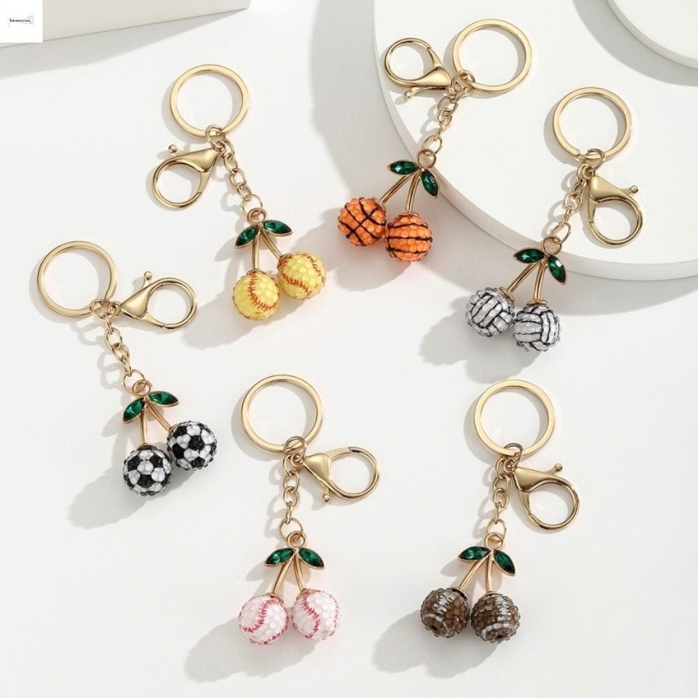 BABYBOUTIQUE Bag Charm, พวงกุญแจลูกบอลกีฬาเรซิน Rhinestone, พวงกุญแจฟุตบอลบาสเก็ตบอลรุ่นใหม่ทรงกลมขนาดเล็กดีไซน์น่ารัก