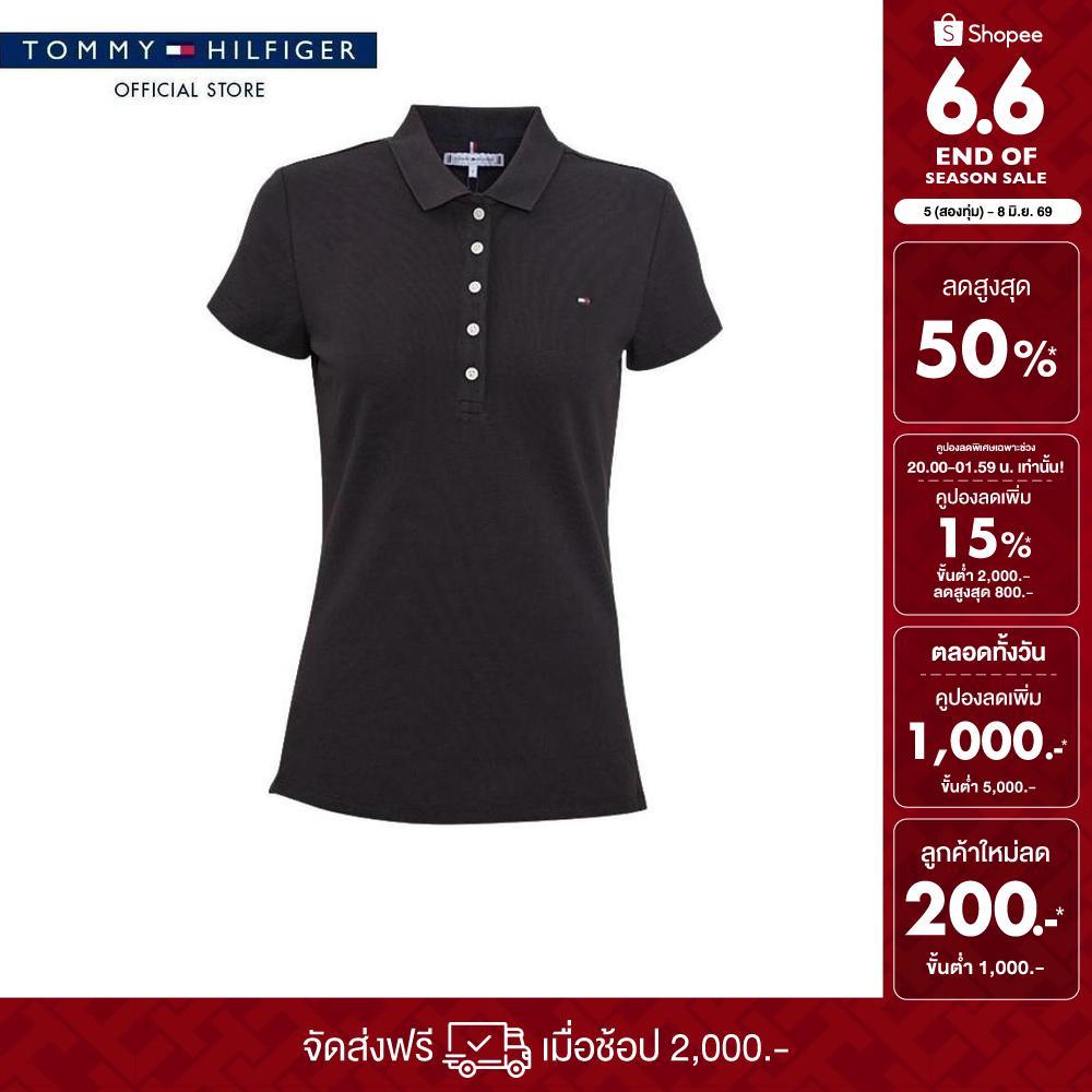 [ลดเพิ่ม 25% โค้ด T3JUNM3R3Y26] Tommy Hilfiger เสื้อโปโล ผู้หญิง รุ่น XW0XW02860 BEH - สีดำ ทรง Slim