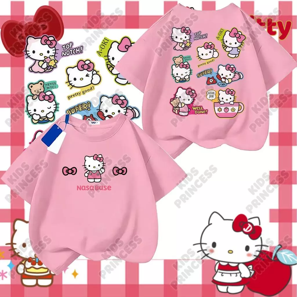 COD (จัดส่งตลอด 24 ชั่วโมง) เสื้อยืดเด็กผู้หญิง ลายแมวน่ารัก สไตล์เกาหลี เสื้อผ้าเด็กแฟชั่น แขนสั้น ผ้านุ่ม ใส่สบาย