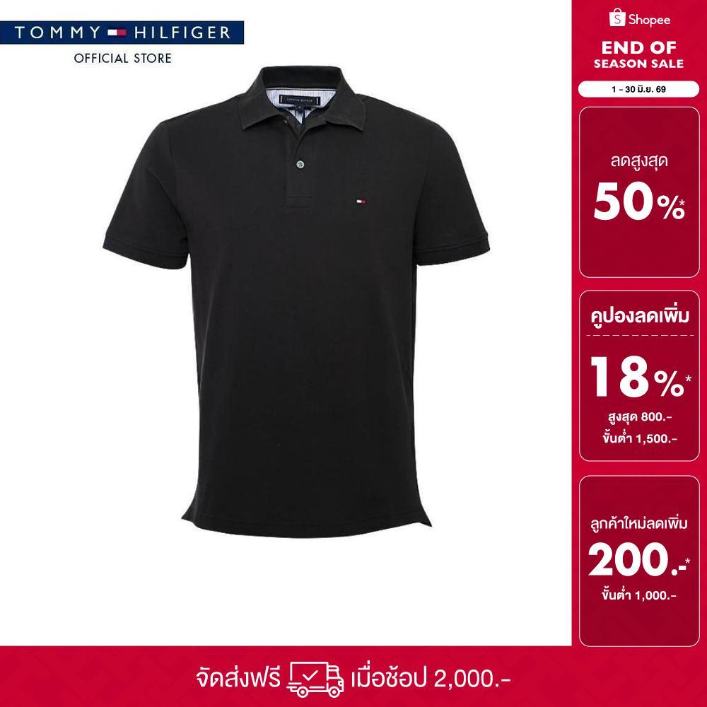 Tommy Hilfiger เสื้อโปโล ผู้ชาย รุ่น MW0MW40649 BDS - สีดำ ทรง Regular