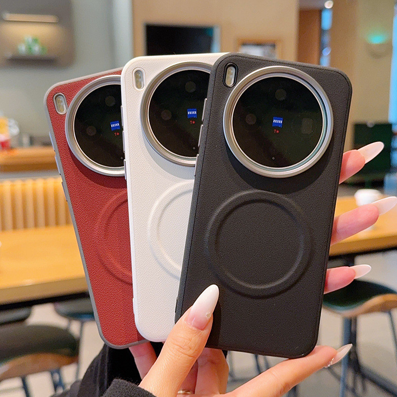 สําหรับ VIVO X300 Pro S X200 X100 Ultra Light หรูหราธุรกิจขนาดใหญ่ PU Pinhole รูปแบบแม่เหล็กเคสโทรศัพท์เลนส์โลหะแหวนปุ่มแม่เหล็กเรียบง่าย