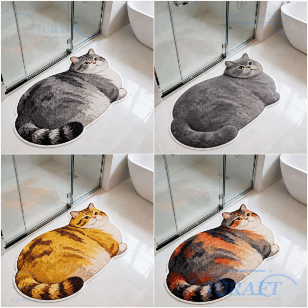 ไอคราฟท์ น่ารักแมวคริสตัลกํามะหยี่แผ่นพื้น,40*60เซนติเมตรรัสเซียสีฟ้าห้องน้ําพรม,ขิงแมวดูดซับน้ําลื่นประตูห้องนอนพรมขนาดเล็กห้องนั่งเล่นโต๊ะน้ําชาข้างเต