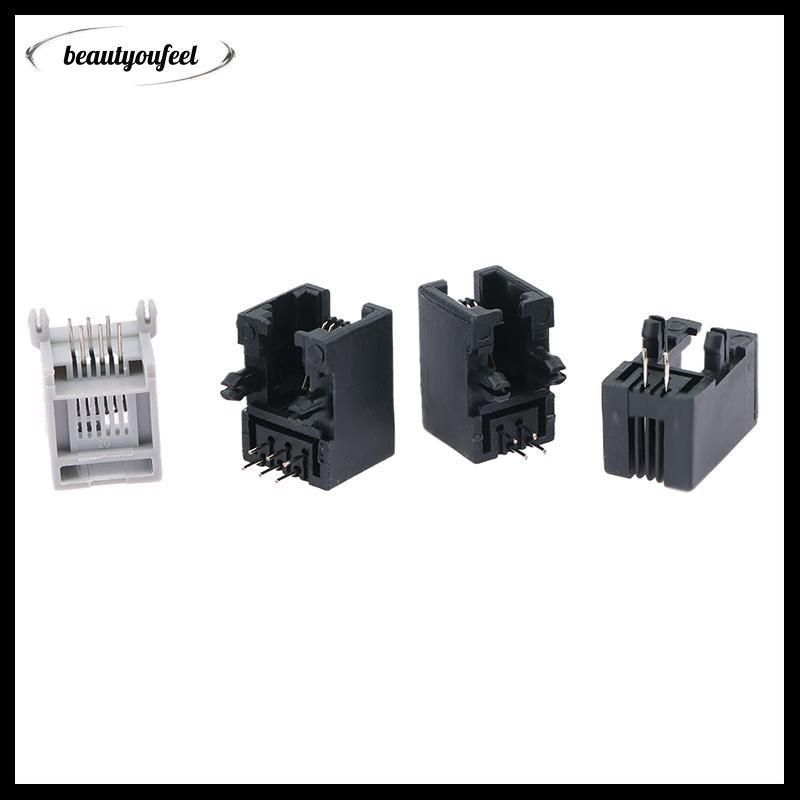 [Beautyoufeel] 10PCS RJ11 โทรศัพท์ Soet ขาโค้ง 95001 4P4C 6P6C 6P4C หญิง Ja Pcb Connector โทรศัพท์ S