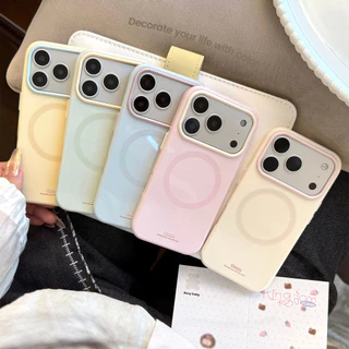 Niche Simple Magnetic เหมาะสําหรับ Apple 17pro max เคสโทรศัพท์ iphone16 สไตล์เกาหลี ins Soft 15 Macarons