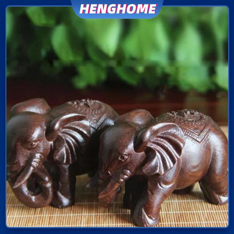 เฮงโฮม หรูหราช้างหุ่นเครื่องประดับไม้งานฝีมือย้อนยุคบ้านฮวงจุ้ยเดสก์ท็อปตกแต่งธรรมชาติแกะสลักช้างรูปปั้น เฮงโฮม