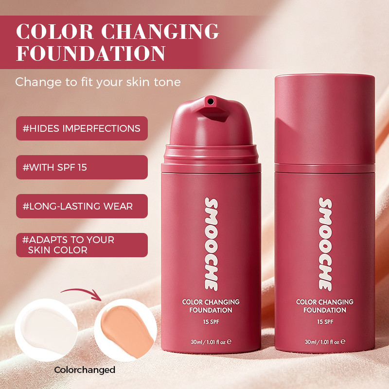 SMOOCHE รองพื้นเปลี่ยนสี 30ml Self-Adjusting Shade Liquid Base แต่งหน้า SPF 15 Hydrating Glow Foundation สําหรับ Natural Finish