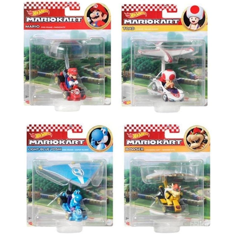 Hot Wheels Mario Kart Character Gliders –Bundle 4: Bowser, Light-Blue Yoshi, Mario & Toad | ฟิกเกอร์