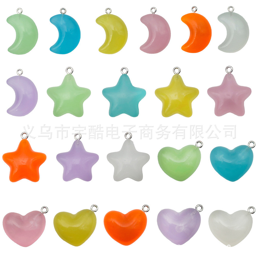 ผสม10ชิ้นสุ่มวุ้นเรืองแสงสีดาวห้าแฉกหัวใจดวงจันทร์จี้ ทําเอง พวงกุญแจต่างหูเครื่องประดับอุปกรณ์เสริม 3ก2x