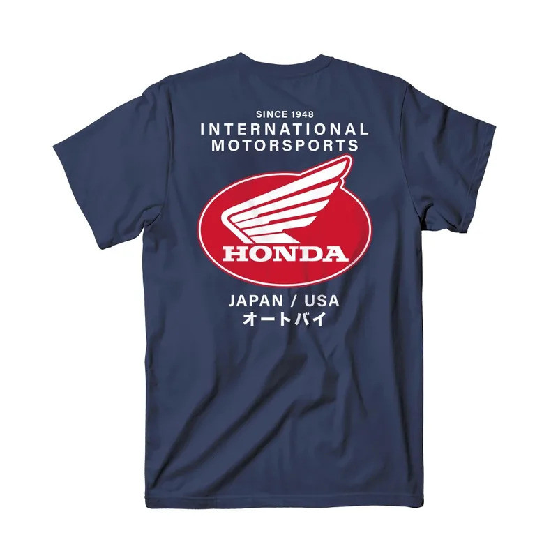 เสื้อยืดลายฮอนด้าใหม่ปี 2026 พิมพ์ลายโลโก้ปีกมอเตอร์ไซค์สไตล์เรโทร ผ้าฝ้ายแท้ 100% ใส่ได้ทั้งชายและหญิง มีไซส์ S-5XL