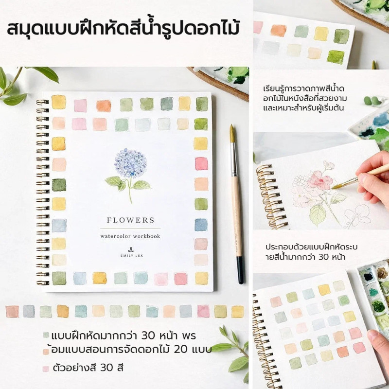 หนังสือภาพ สมุดแบบฝึกหัดสีน้ำ 12สี สมุดแบบฝึกหัดศิลปะสีน้ำ สมุดแบบฝึกหัดการผสมสีน้ำสำหรับผู้เริ่มต้น