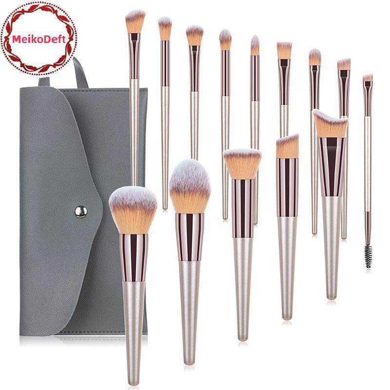 MeikoDeft 10/14 ชิ้นแชมเปญทองแปรงแต่งหน้าชุด Foundation แป้งฝุ่น Blush คอนซีลเลอร์ Eye Shadow Profes