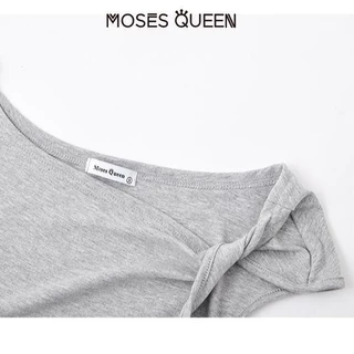 MOSESQUEEN สีดําคอเฉียงเสื้อยืดปิดไหล่ผู้หญิง ฤดูร้อนใหม่ออกแบบสลิมฟิตสั้นไหล่เฉียงด้านบน #62823