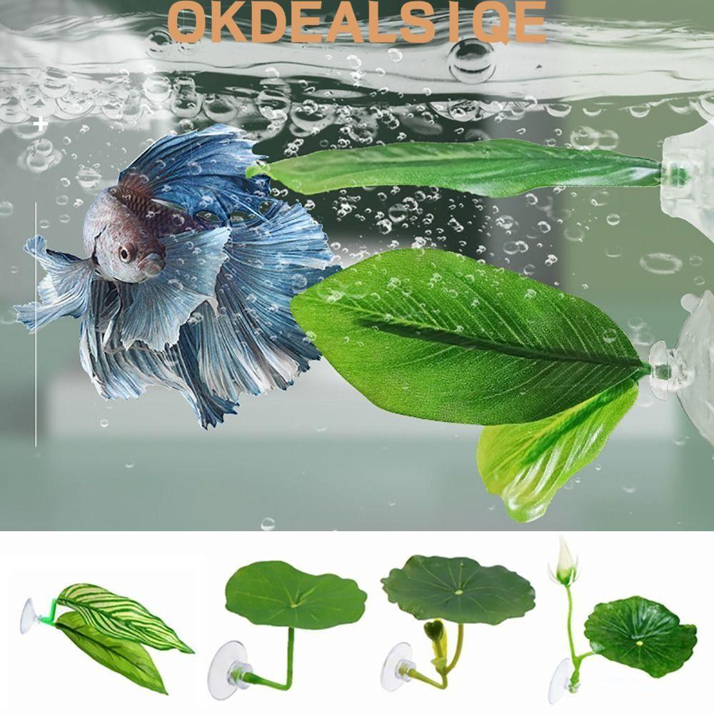 OKDEALS1QE ปลาวางไม้ประดับ, พัก/ซ่อน/วางปลาปลากัดพลาสติก, ดูดถ้วยจําลองใบบัว/ใบประดิษฐ์ปลากัดเล่นผ่อนคลายซ่อนใบ