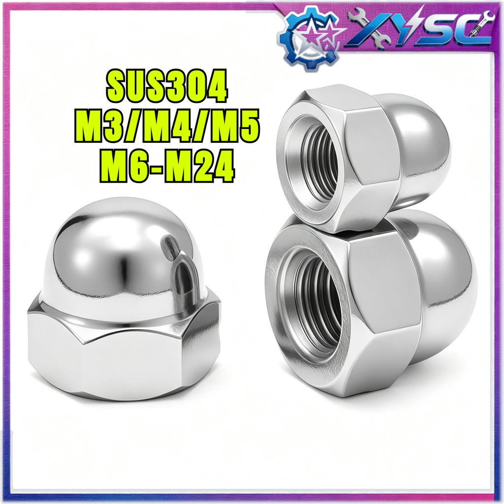 สีดำ หัวน็อต หมวก สแตนเลส 304 เกลียวมิล ตัวเมีย / Domed Cap Nut SUS304 Black   M3/M4/M5/M6-M20 KE-FASTENER