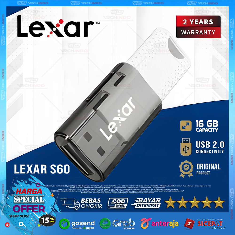 Lexar FD / Flash Drive / Flashdisk / Flash Disk / Flash Drive S60 USB 2.0 JumpDrive - 16GB รับประกัน