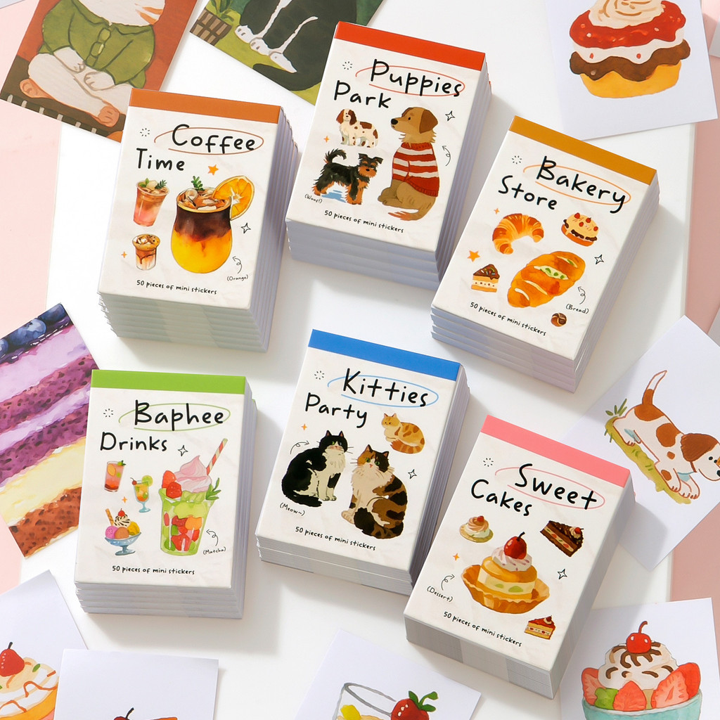ไดลี่|50 ชิ้น/หนังสือ Mini Peas สติกเกอร์หนังสือน่ารักสัตว์เลี้ยงขนมรูปแบบการ์ตูนคู่มือตกแต่งวัสดุสติกเกอร์นักเรียนคู่มือ DIY Collage รูปแบบขนาดเล็ก