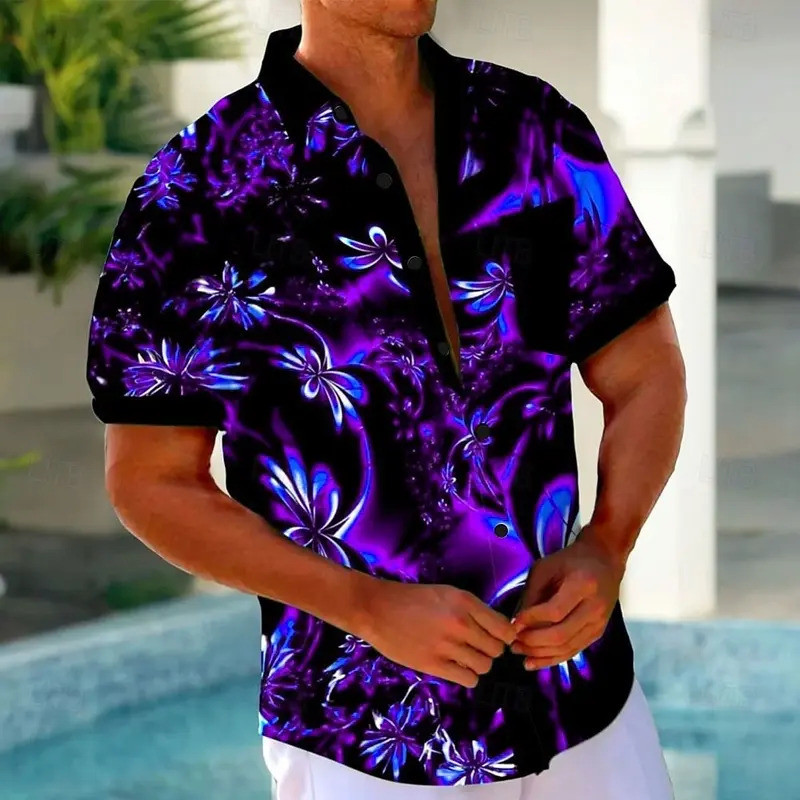 เสื้อเชิ้ตฮาวายชายฤดูร้อนใหม่ ลายกราฟิตี 3D สดใส แขนสั้น สไตล์วินเทจ ลําลอง สําหรับชายหาดหรือผู้หญิง รุ่น JUKV