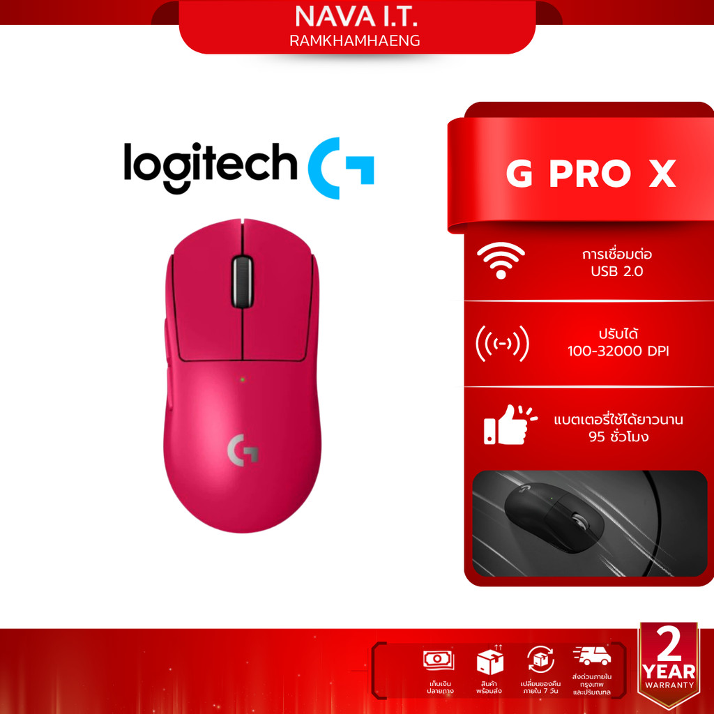 LOGITECH G PRO X SUPERLIGHT 2 (สีชมพู) LIGHTSPEED GAMING MOUSE ประกัน 2 ปี