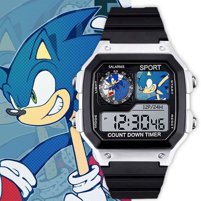 [นาฬิกาการ์ตูน] Hedgehog Sonic Tarsner Crusce Chate นาฬิกาอิเล็กทรอนิกส์ดิจิตอลนักเรียนกันน้ําผู้ชาย