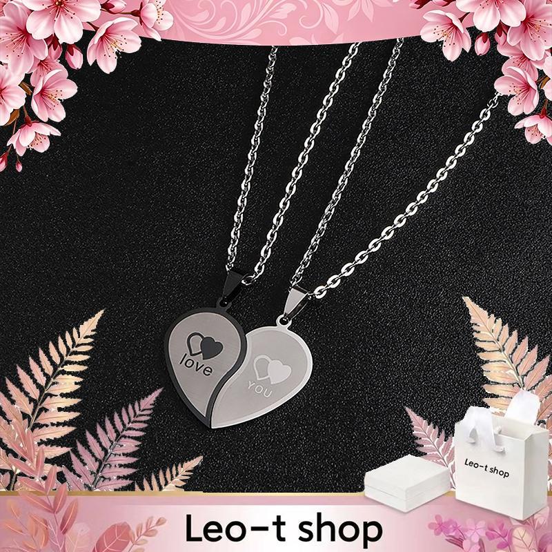 Leo-t เครื่องประดับคู่รักสร้อยคอหัวใจสร้อยคอคู่สแตนเลสสลักจี้รักสร้อยคอวันวาเลนไทน์