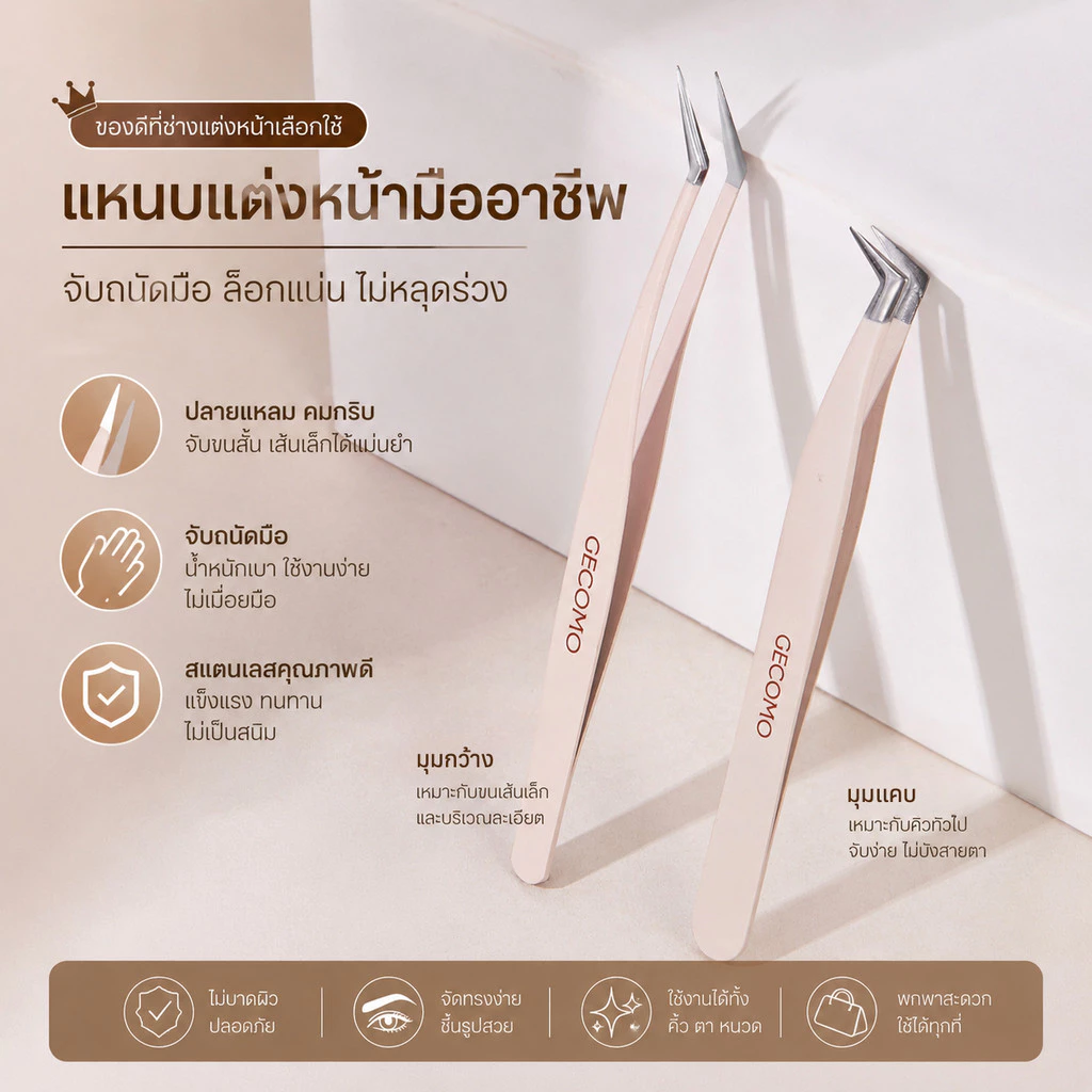 GECOMO (G2191) แหนมจับขนตาปลอม ติดขนตา จับขนตาสแตนเลส แม่นยำ คีบขนตา ใช้งานง่าย พกพาสะดวก