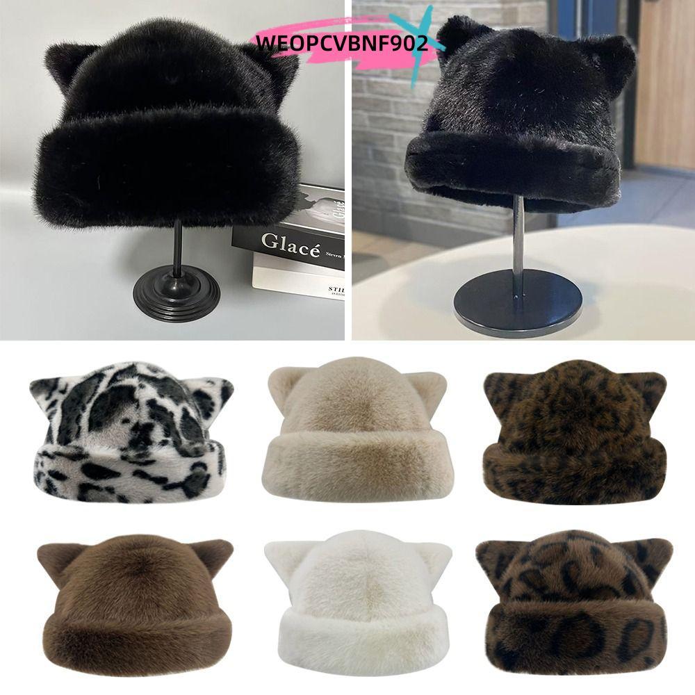 WEOPCVBNF902 หมวกฤดูหนาว,หู Thicken Fluffy Fur Bucket หมวก,แฟชั่นน่ารักหู Snowy Day Soft Berets Chrismas ของขวัญ