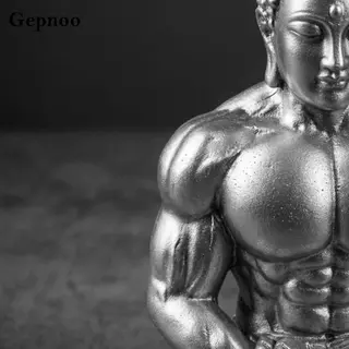 [Gepnoo] Muscle Buddha การออกแบบสร้างสรรค์เครื่องประดับพระพุทธรูปกล้ามเนื้อเซนรูปปั้นพระพุทธรูปกล้ามเนื้อมือแกะสลักพรีเมี่ยมหัตถกรรมสําหรับนักเพาะกาย, โต๊ะทํางาน, ห้องนั