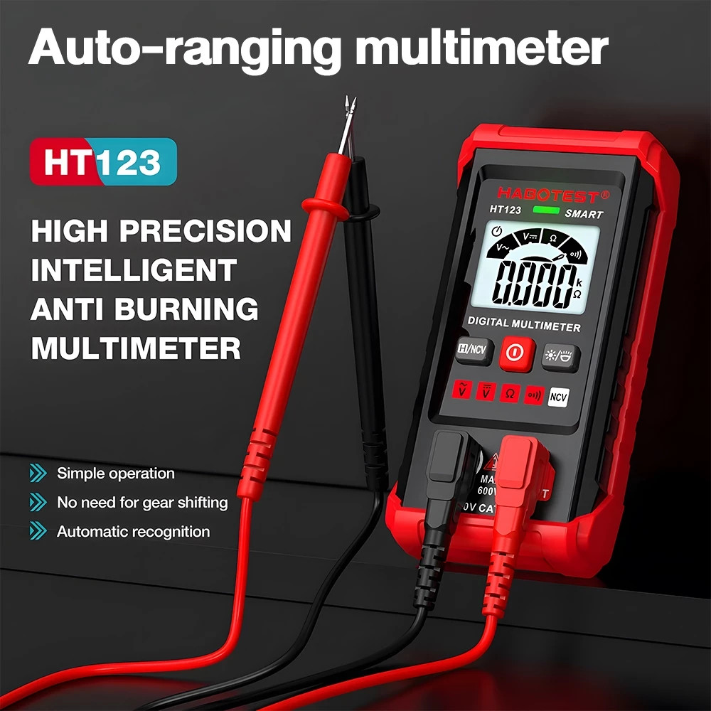 HABOTEST HT123 มัลติมิเตอร์แบบดิจิตอล 600V AC/DC Voltmeter Resistance Tester( ไม่มีแบตเตอรี่)