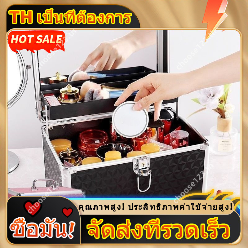 กล่องเก็บเครื่องสําอางความงามแต่งหน้ากล่องเครื่องมือกรณีมืออาชีพอลูมิเนียมอัลลอยด์ขนาดใหญ่พร้อมกระจก