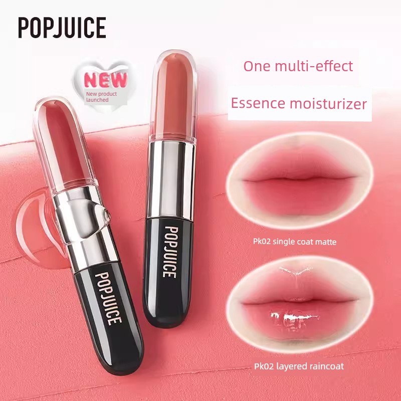 lipstick ลิปแมท P POPJUICE Fruit and Color Holding Double-Headed Lip Gloss Dual-Use Matte Water Glos