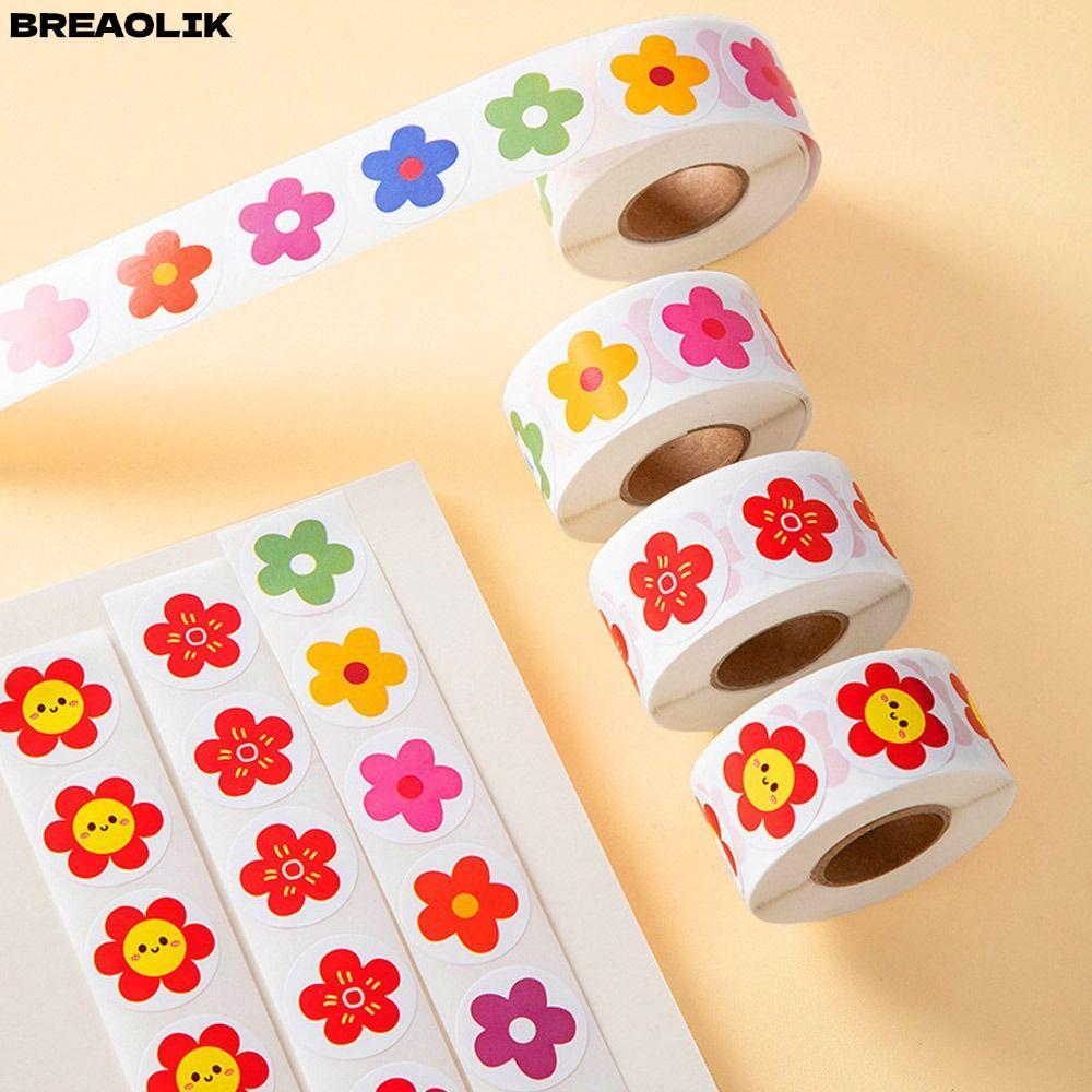 BREAOLIC 500 ชิ้น/ม้วนสติกเกอร์อนุบาล, การ์ตูนดอกไม้สีแดงเล็กๆสรรเสริญสติกเกอร์, ทนทาน Self-กาวนักเรียนเครื่องเขียนสัตว์สติกเกอร์แรงบันดาลใจ