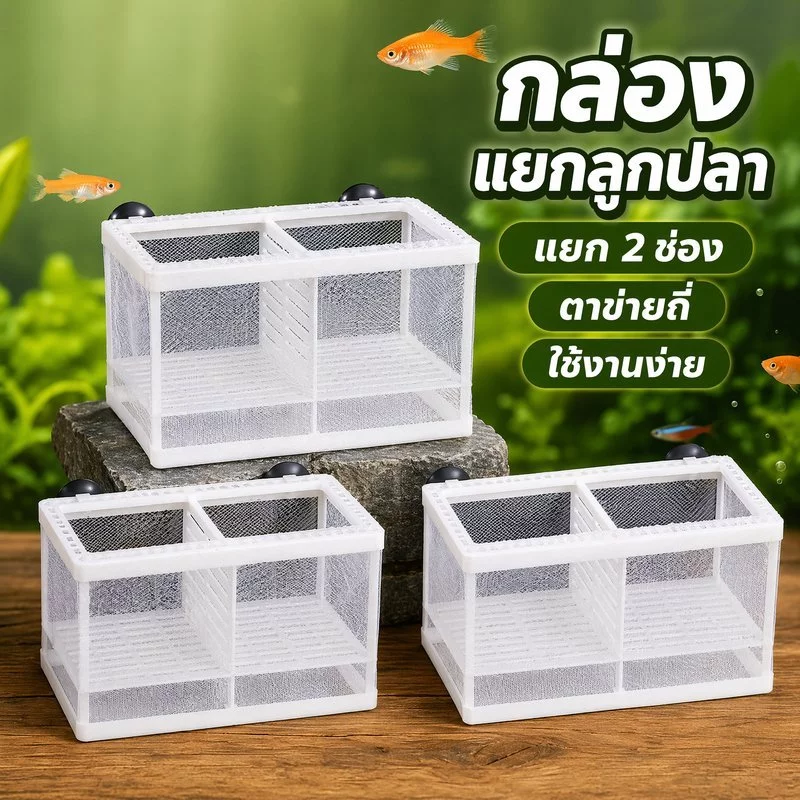 กล่องแยกลูกปลา กล่องเพาะพันธุ์ปลา กล่องฟักไข่ ตาข่ายใส แยกช่อง ตู้ปลา ปลาหางนกยูง