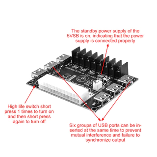 บอร์ดแปลงไฟ ATX 20/24Pin เอาต์พุต 5 ระดับ USB 6 ช่อง ขั้ว 20A พร้อมกล่อง