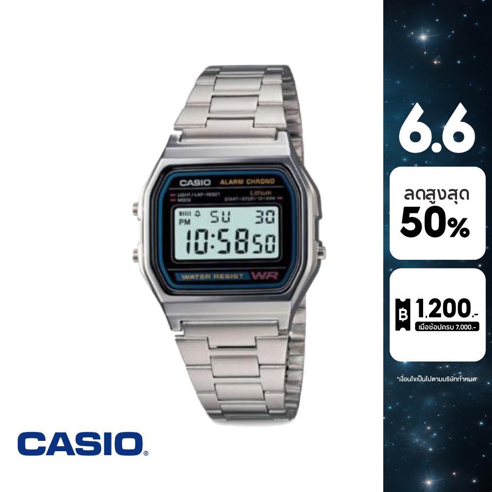 CASIO นาฬิกาข้อมือ CASIO รุ่น A158WA-1DF วัสดุสเตนเลสสตีล สีดำ