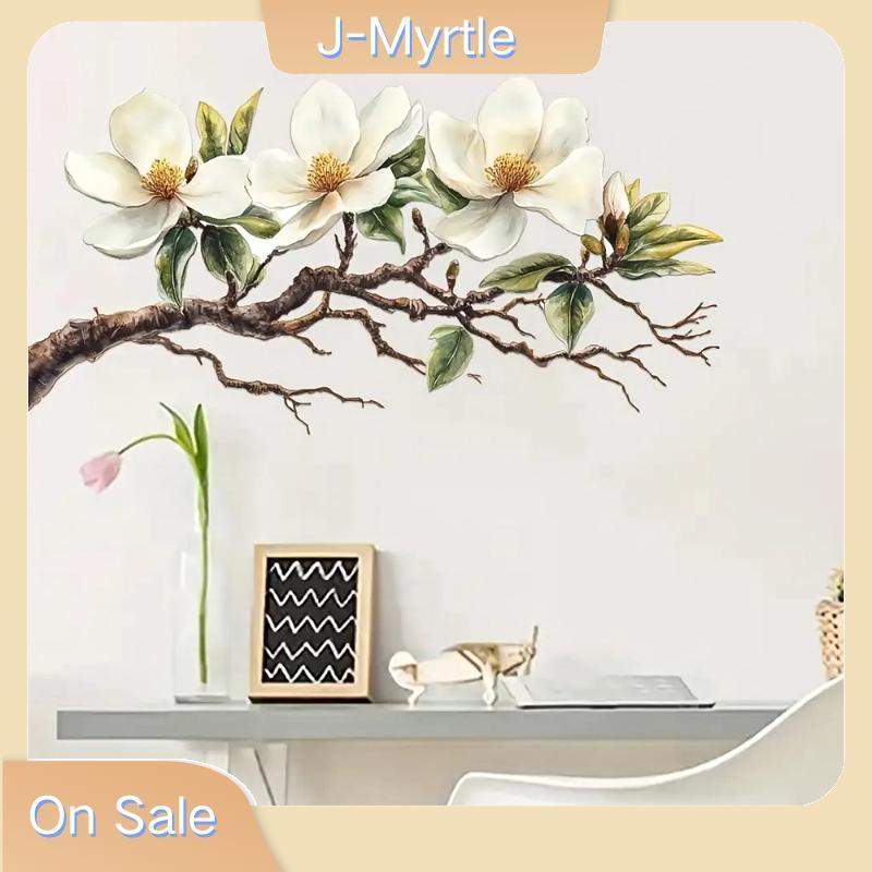 J-Myrtle 1 ชิ้น Elegant White Magnolia Wall Decal Self-Adhesive ที่ถอดออกได้ Blossom ดอกไม้ Stier สําหรับห้องนอนเด็กตกแต่งบ้าน Nice