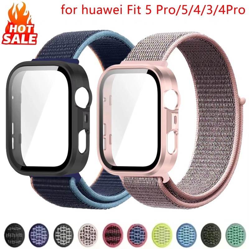 เคสพีซีถักไนลอน พร้อมตัวป้องกันหน้าจอ + สายถัก เข้ากันได้กับ Huawei Watch Fit 5/4/3