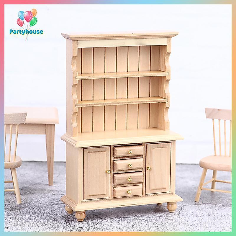 UVIG> 1:12 Dollhouse Miniature Wood Display Cupboard Shelf Cabinet ตกแต่งตู้ทาสีใหม่
