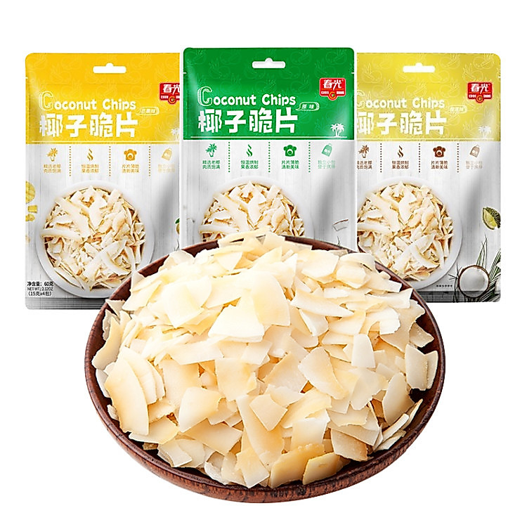 Chunguang Coconut Chips 60g X 5 ถุงไหหลํามะพร้าวกรอบอบพิเศษชิปมะพร้าวผลไม้แห้งขนมแพ็คเกจเล็ก