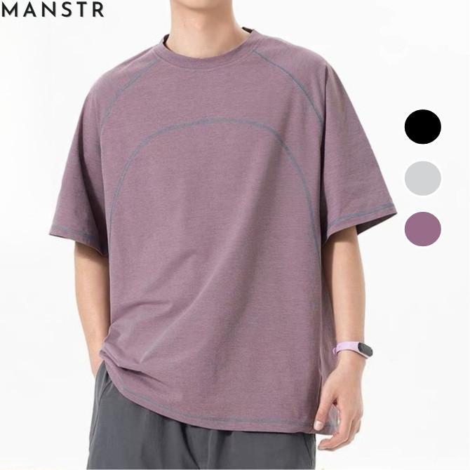 เสื้อยืดออกกำลังกาย ผู้ชาย ทรงโอเวอร์ไซส์ ดีไซน์ Outseam ผ้าไมโครแห้งเร็ว ระบายอากาศดี ไม่ต้องรีด ใส่สบาย M-3XL ยอดนิยม